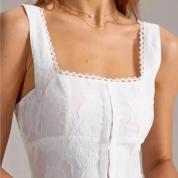 RIHOAS White Jacquard Shirred Slip Midi Dress S - Picture 4 of 6